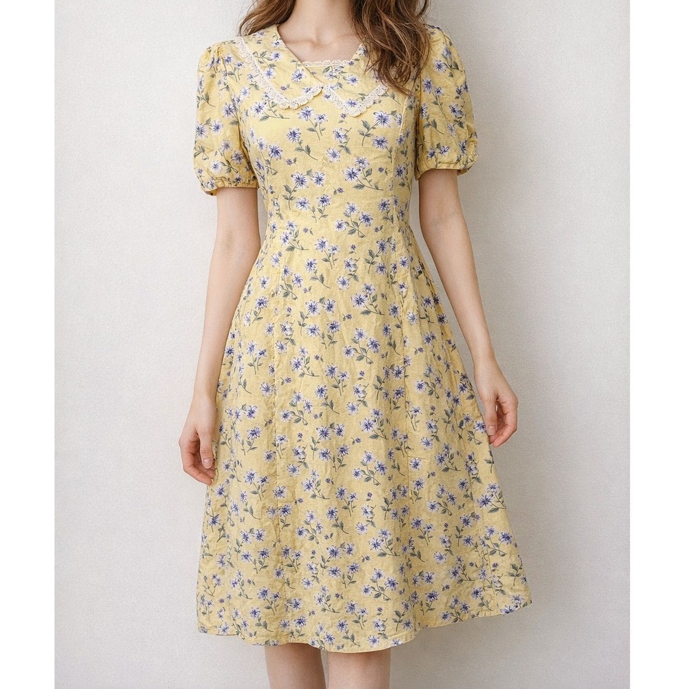 Prairie Floral Dress Lace Collar Cottage Coquette Dainty‎ XS Petite